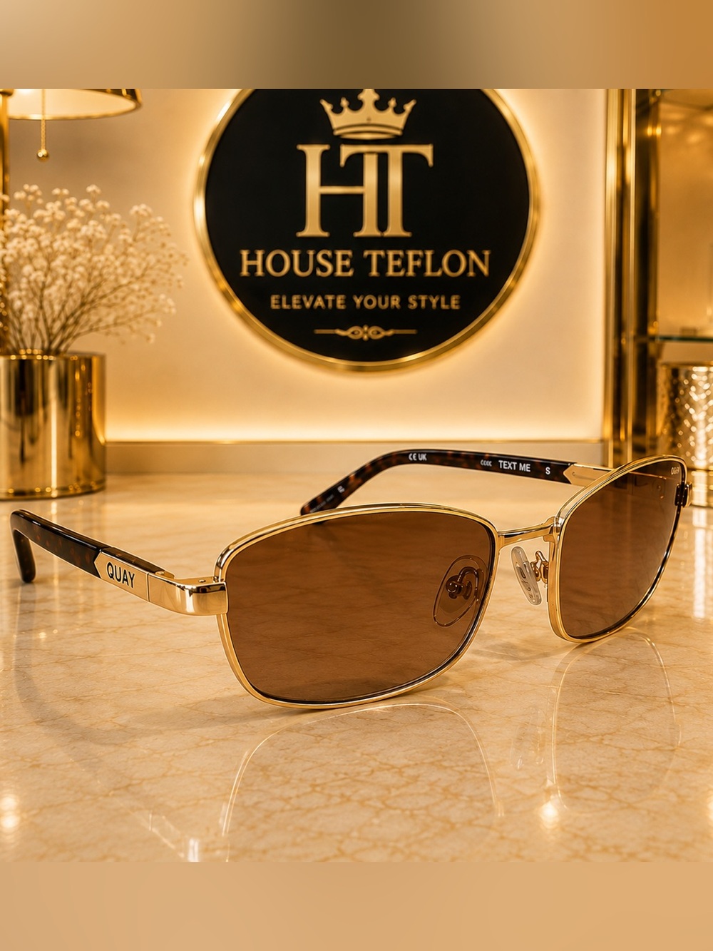 QUAY Text Me Sunglasses – Gold & Tortoise Brown Lens – Men or Women - Picture 2 of 7